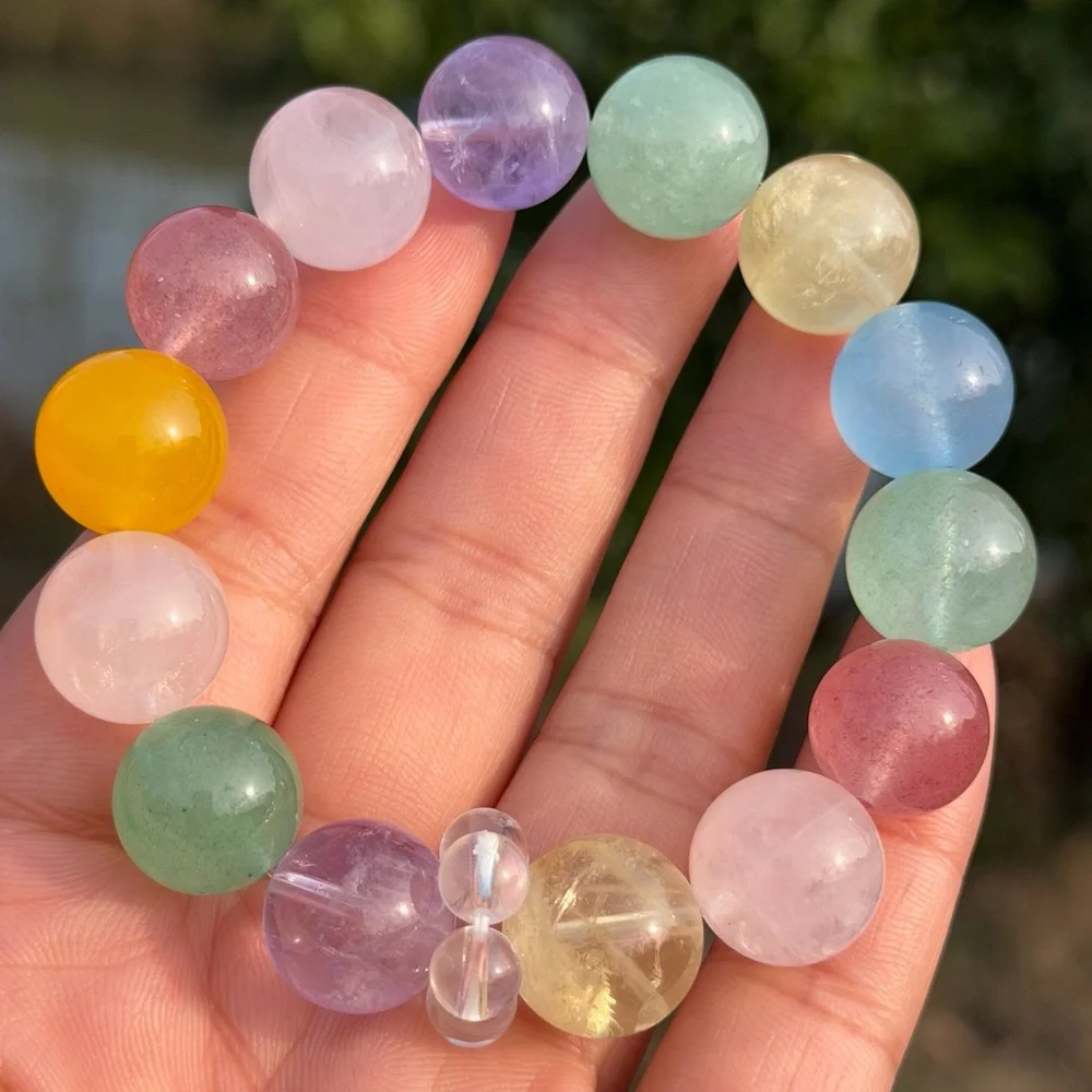 14mm stretchable rainbow‎ color crystal bracelet 1090